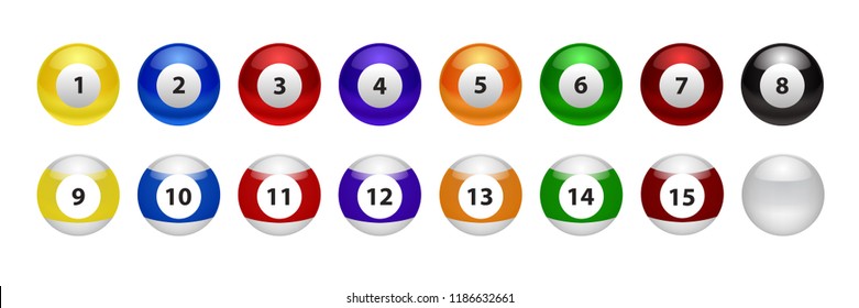 Vector set of realistic isolated billiard pool ball for decoration and covering on the white background.