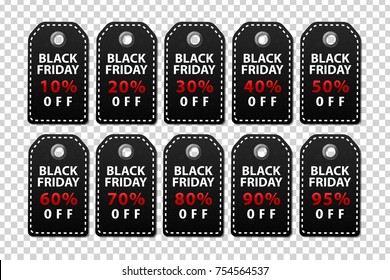 Vector set of realistic isolated blank price tag coupons for Black Friday sale for decoration and covering on the transparent background. Concept of sale and discount.
