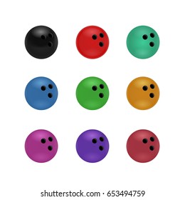 Vector set of realistic isolated bowling balls on the white background.