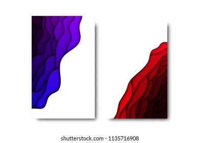 Vector set of realistic isolated brochure with paper cut layer design for decoration and covering on the white background. Concept of geometric abstract design.