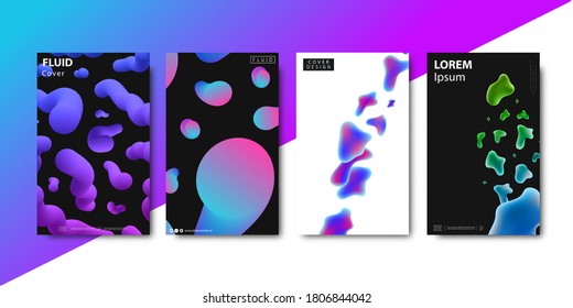 Vector set of realistic isolated brochures with geometric gradient fluid liquid shapes for decoration and covering.
