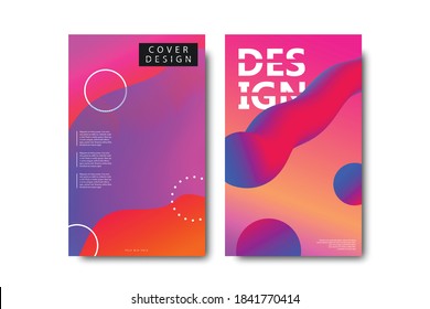 Vector set of realistic isolated brochures with geometric gradient fluid liquid shapes for decoration and covering.