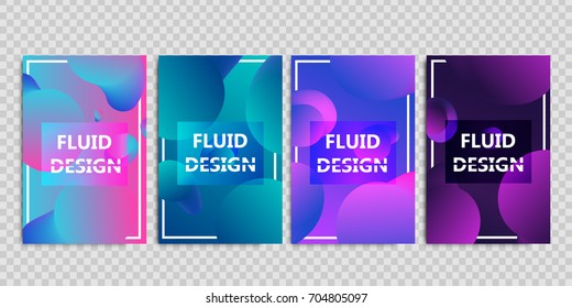 Vector set of realistic isolated brochures with geometric gradient fluid liquid shapes for decoration and covering on the transparent background.