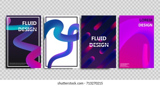 Vector set of realistic isolated brochures with geometric gradient fluid liquid shapes for decoration and covering on the transparent background.