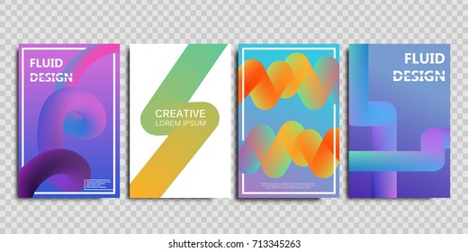 Vector set of realistic isolated brochures with geometric gradient fluid liquid shapes for decoration and covering on the transparent background.