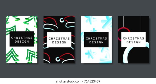 Vector set of realistic isolated brochures with geometric gradient fluid liquid shapes for Christmas for decoration and covering on the dark background.