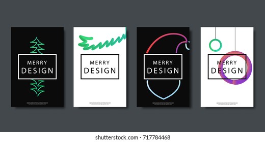 Vector set of realistic isolated brochures with geometric gradient fluid liquid shapes for Christmas for decoration and covering on the dark background.