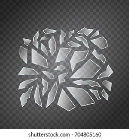 Vector set of realistic isolated broken glass shards for decoration and covering on the transparent background.
