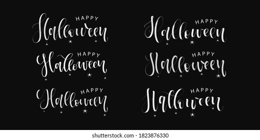Vector set of realistic isolated calligraphy for Halloween and spiders for invitation covering. Concept of Happy Halloween.
