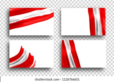 Vector set of realistic isolated cards with paint Peru flag for 28th July Independence Day in Peru for decoration and covering on the transparent background.