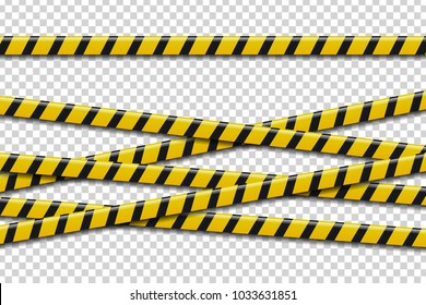 Vector set of realistic isolated caution tape for decoration and covering on the transparent background. Concept of barricade, danger and crime.