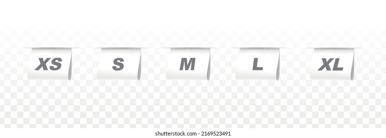 Vector set of realistic isolated cloting size tag on the transparent background.