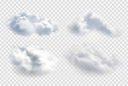 Vector Set Of Realistic Isolated Cloud On The Transparent Background.