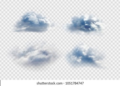 Vector set of realistic isolated cloud for decoration and covering on the transparent background.