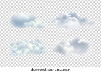 Vector set of realistic isolated cloud for template decoration and covering on the transparent background. Concept of storm and cloudscape.