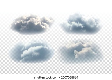 Vector Set Of Realistic Isolated Cloud For Template Decoration And Covering On The Transparent Background. Concept Of Storm And Cloudscape.