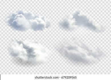 Conjunto vectorial de nubes aisladas realistas sobre el fondo transparente.