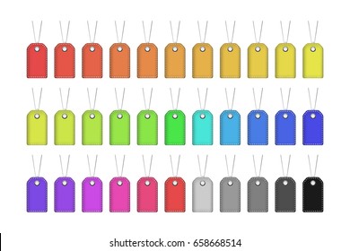 Vector set of realistic isolated colorful sale labels or price tags on the white background for decoration and covering.
