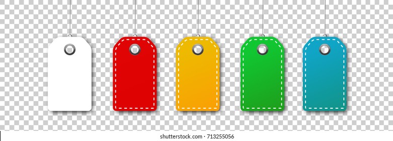 Vector set of realistic isolated colorful blank price tag coupons for decoration and covering on the transparent background. Concept of discount and sale.
