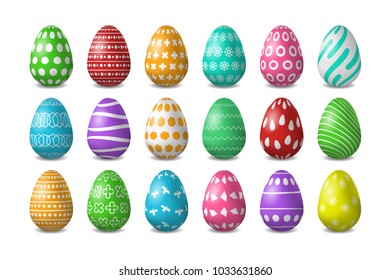 Vector set of realistic isolated easter eggs for decoration and covering on the white background. Concept of Happy Easter.