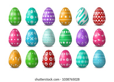 Vector set of realistic isolated easter eggs for decoration and covering on the white background. Concept of Happy Easter.