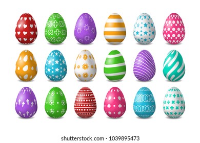 Vector set of realistic isolated easter eggs for decoration and covering on the white background. Concept of Happy Easter.