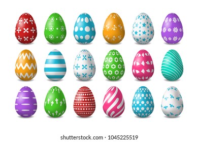 Vector set of realistic isolated easter eggs for decoration and covering on the white background. Concept of Happy Easter.