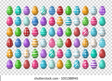 Vector set of realistic isolated easter eggs for decoration and covering on the transparent background. Concept of Happy Easter.