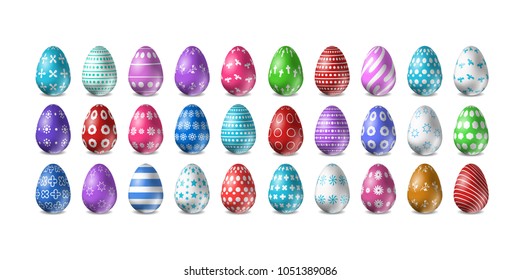 Vector set of realistic isolated easter eggs for decoration and covering on the white background. Concept of Happy Easter.