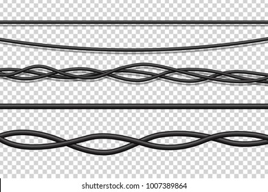 Vector Set Of Realistic Isolated Electrical Wires For Decoration And Covering On The Transparent Background. Concept Of Flexible Network Cables, Electronics And Connection.