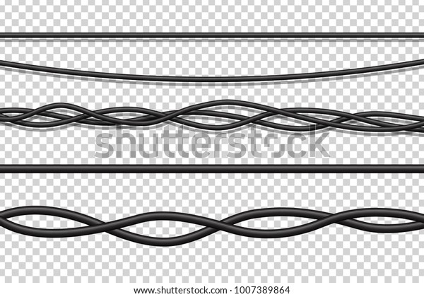 Vector set of\
realistic isolated electrical wires for decoration and covering on\
the transparent background. Concept of flexible network cables,\
electronics and\
connection.
