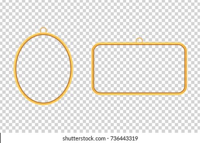 Vector set of realistic isolated golden frames for decoration and covering on the transparent background.