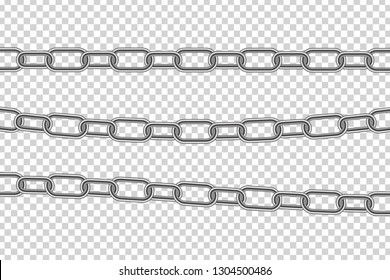 Vector set of realistic isolated metal silver chain for template decoration and template covering on the transparent background.