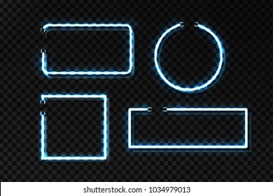 Vector set of realistic isolated neon frames for decoration and covering on the transparent background.