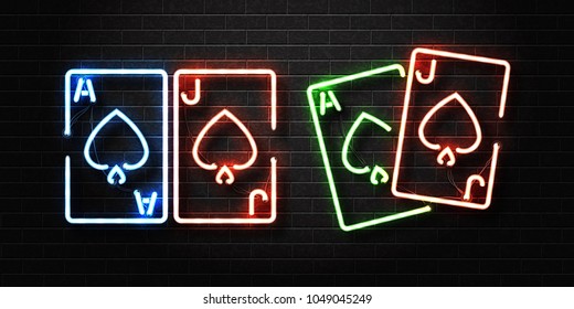 Vector set of realistic isolated neon sign for Blackjack logo for decoration and covering on the wall background. Concept of casino and gambling.
