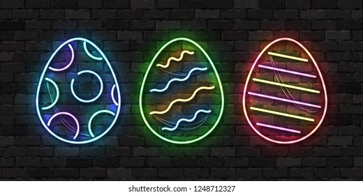 Vector set of realistic isolated neon sign of Easter egg logo for template decoration and layout covering on the wall background. Concept of Happy Easter celebration.