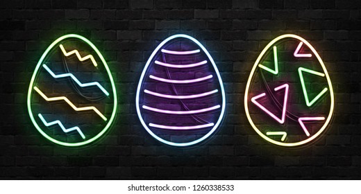 Vector set of realistic isolated neon sign of Easter egg logo for template decoration and layout covering on the wall background. Concept of Happy Easter celebration.