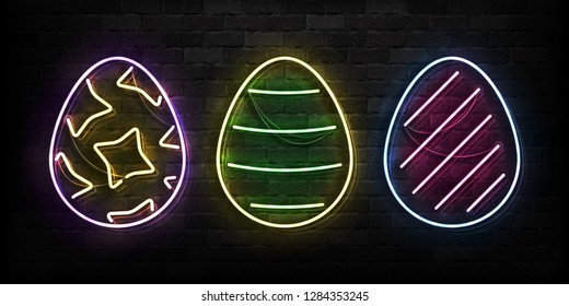 Vector set of realistic isolated neon sign of Easter egg logo for template decoration and layout covering on the wall background. Concept of Happy Easter celebration.