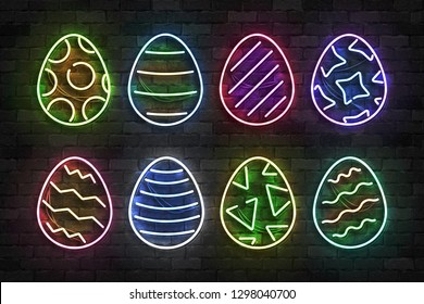 Vector set of realistic isolated neon sign of Easter egg logo for template decoration and covering on the wall background. Concept of Happy Easter celebration.