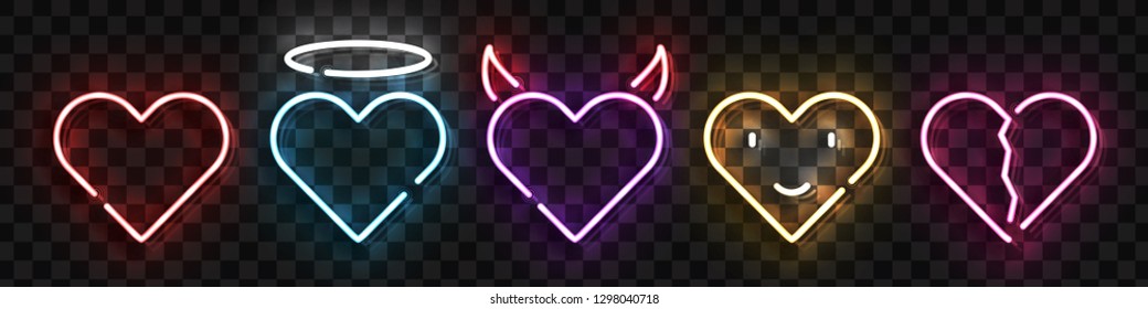 Vector set of realistic isolated neon sign of Heart logo for template decoration and layout covering on the transparent background. Concept of Happy Valentines Day.