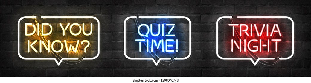 Vector set of realistic isolated neon sign of Quiz and Trivia Night logo for template decoration and covering on the wall background.