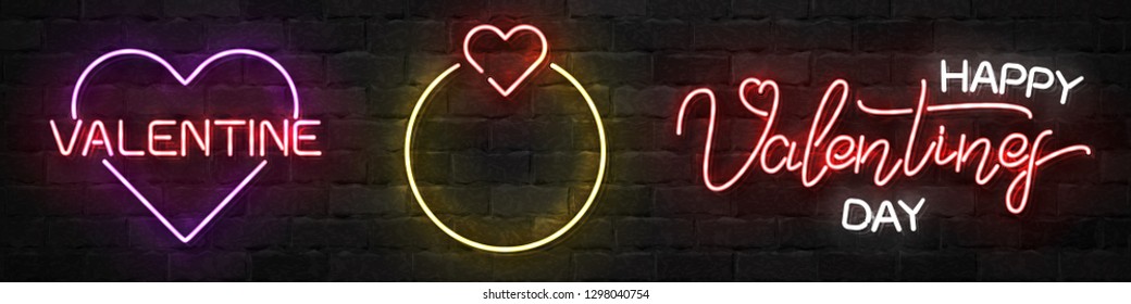 Vector set of realistic isolated neon sign of Happy Valentines Day logo for template decoration and covering on the wall background.
