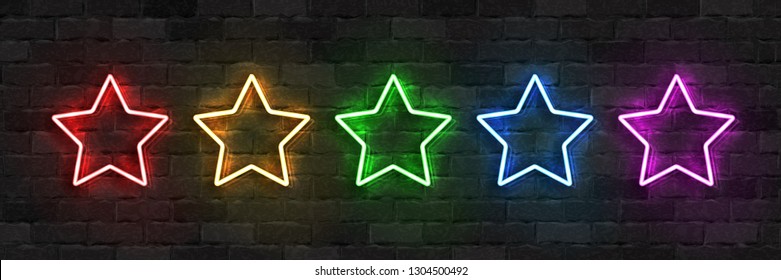 Vector set of realistic isolated neon sign of Star logo with different colors for template decoration and covering on the wall background.