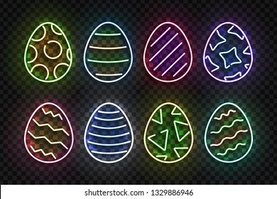Vector set of realistic isolated neon sign of Easter egg logo for template decoration and layout covering on the transparent background. Concept of Happy Easter celebration.