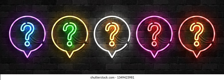 Vector set of realistic isolated neon sign of Question logo for template decoration and covering on the wall background.