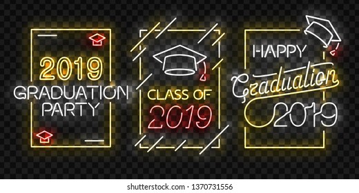 Vector set of realistic isolated neon sign of Graduation logo for template decoration and invitation layout on the transparent background.