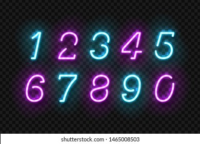 Vector set of realistic isolated neon sign of Numbers logo for template decoration and layout covering on the transparent background.