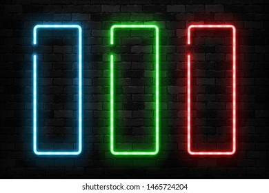Vector set of realistic isolated neon sign of frame for template and layout on the wall background.