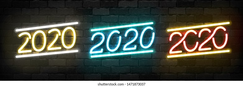 Vector set of realistic isolated neon sign of 2020 year logo for template decoration and covering on the wall background. Concept of Happy New Year and Merry Christmas.