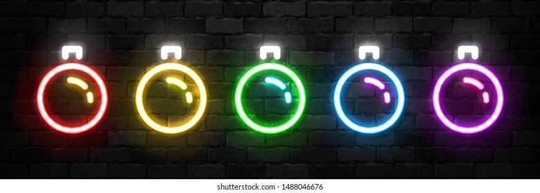 Vector set of realistic isolated neon sign of Christmas Balls logo for template decoration and invitation covering on the wall background. Concept of Merry Christmas and Happy New Year.